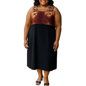 R&K Originals Large Shift Dress Sleeveless Animal Print Black Back Split Womens